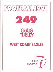1991 Select AFL Stickers #249 Craig Turley Back